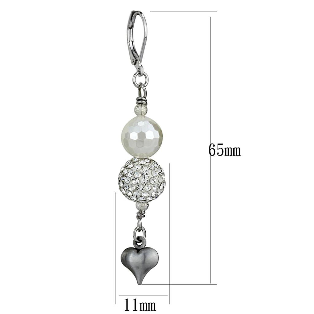 LO3804 Antique Silver White Metal Earrings featuring a synthetic glass bead in white color, showcasing elegant design and antique finish.