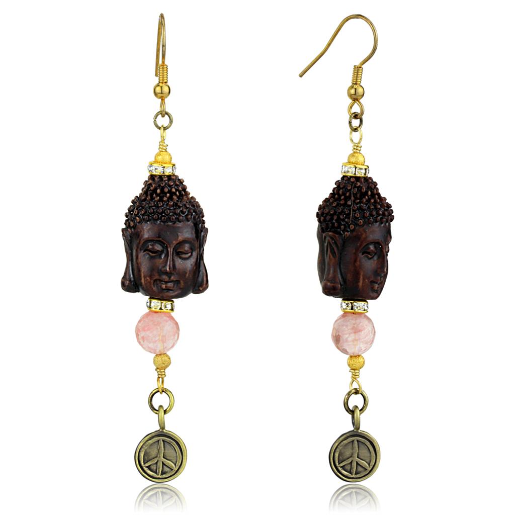 LO3808 Antique Copper White Metal Earrings featuring a rose synthetic glass bead, showcasing vintage elegance and modern design.