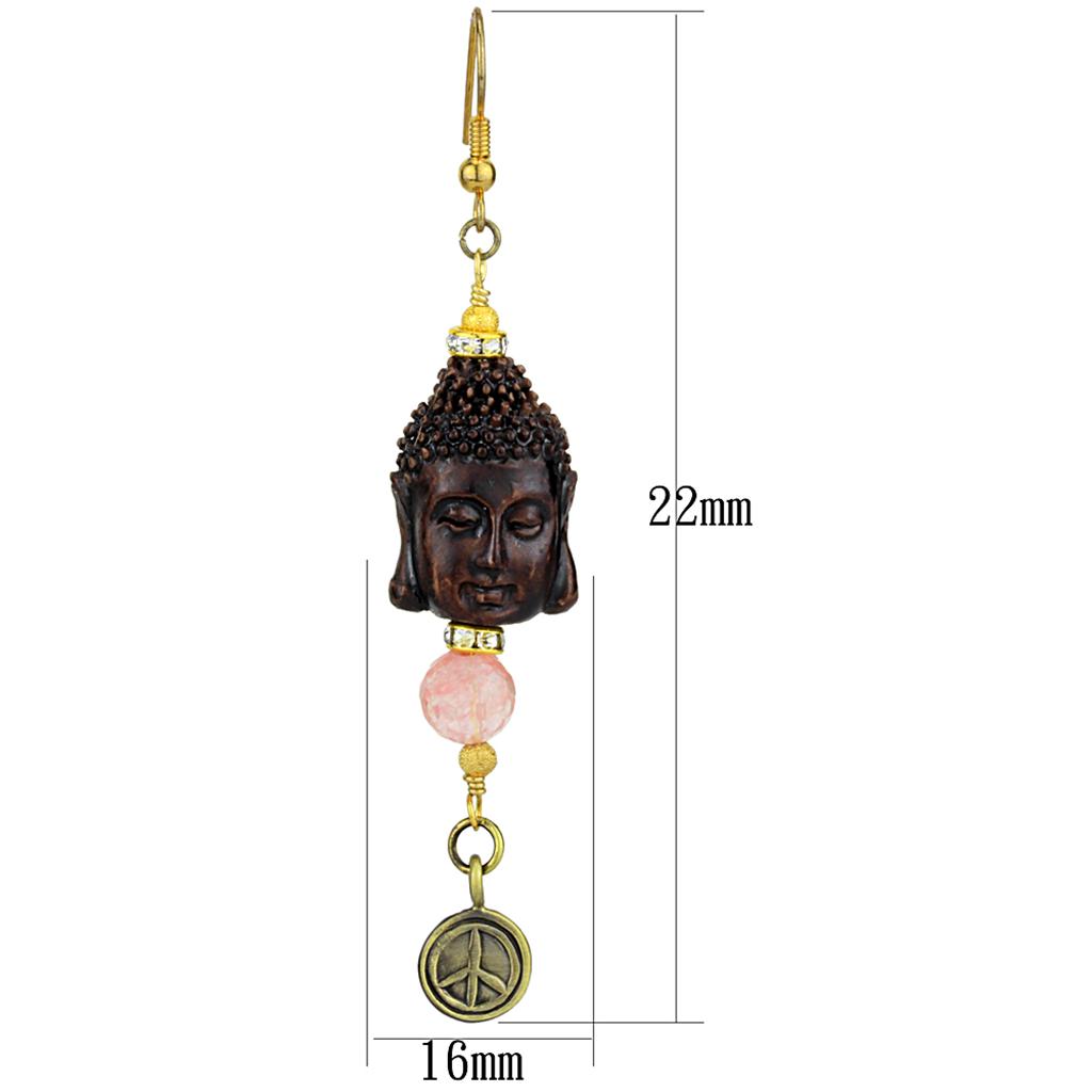 LO3808 Antique Copper White Metal Earrings featuring a rose synthetic glass bead, showcasing vintage elegance and modern design.