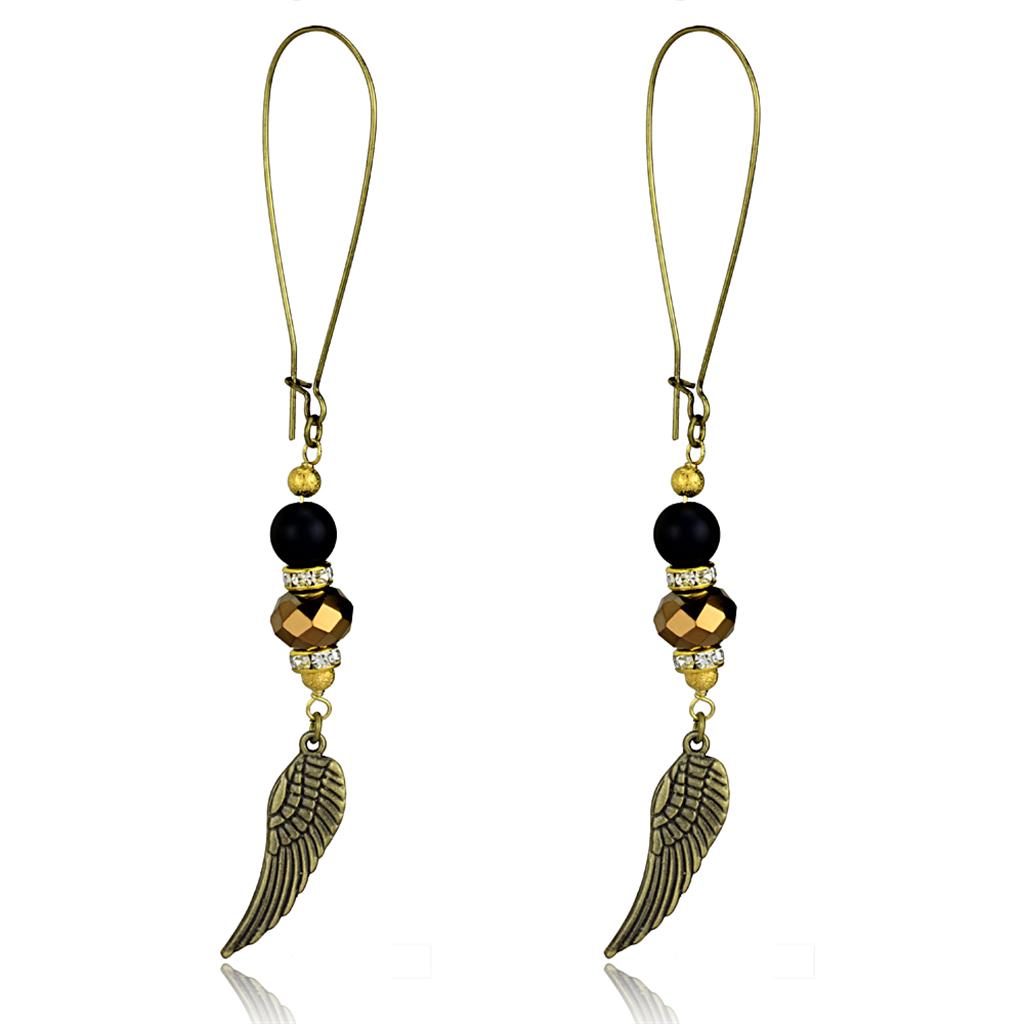 LO3809 Antique Copper White Metal Earrings featuring vibrant multi-color synthetic stones, showcasing a vintage design.