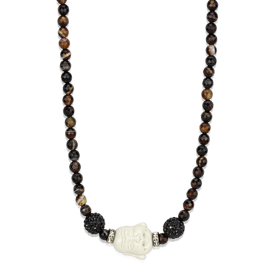 LO3814 Ruthenium Brass Necklace featuring a multi-colored synthetic glass bead, showcasing elegance and modern design.