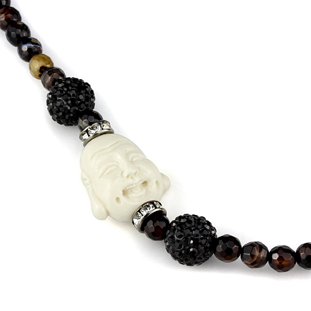 LO3814 Ruthenium Brass Necklace featuring a multi-colored synthetic glass bead, showcasing elegance and modern design.