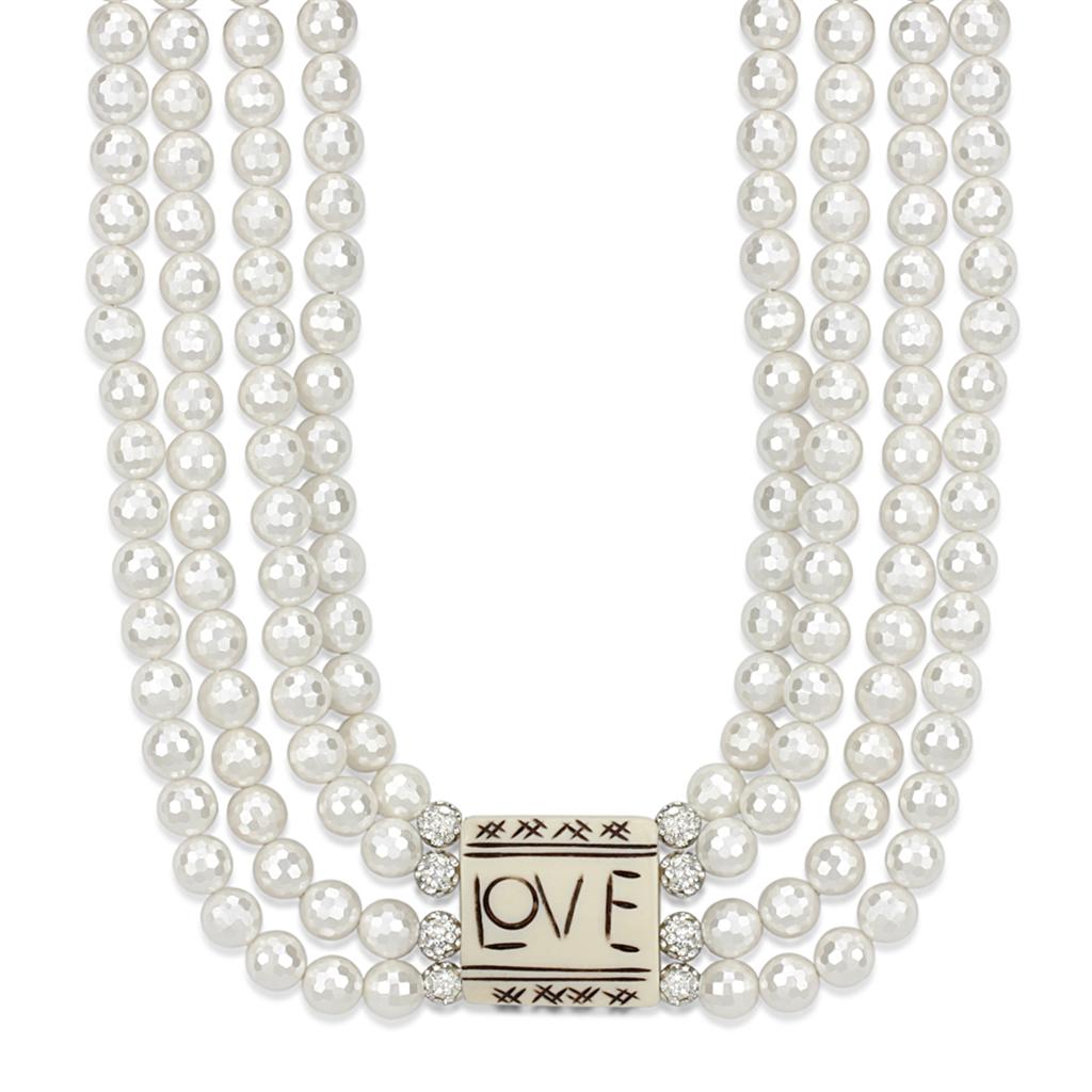 LO3820 Antique Silver White Metal Necklace featuring a synthetic glass bead, showcasing its elegant design and vintage charm.