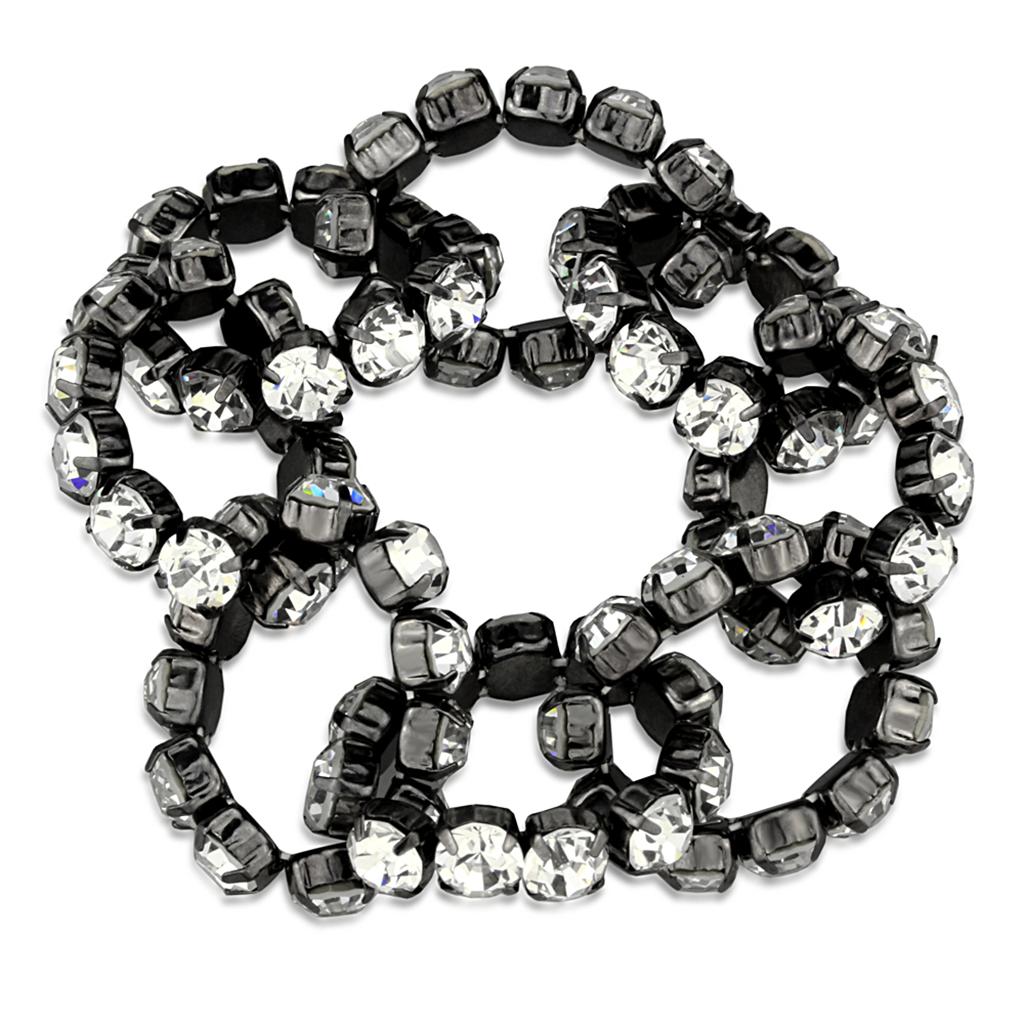 LO3831 Ruthenium Brass Bracelet featuring a clear top-grade crystal centerpiece, showcasing its elegant design and luxurious finish.