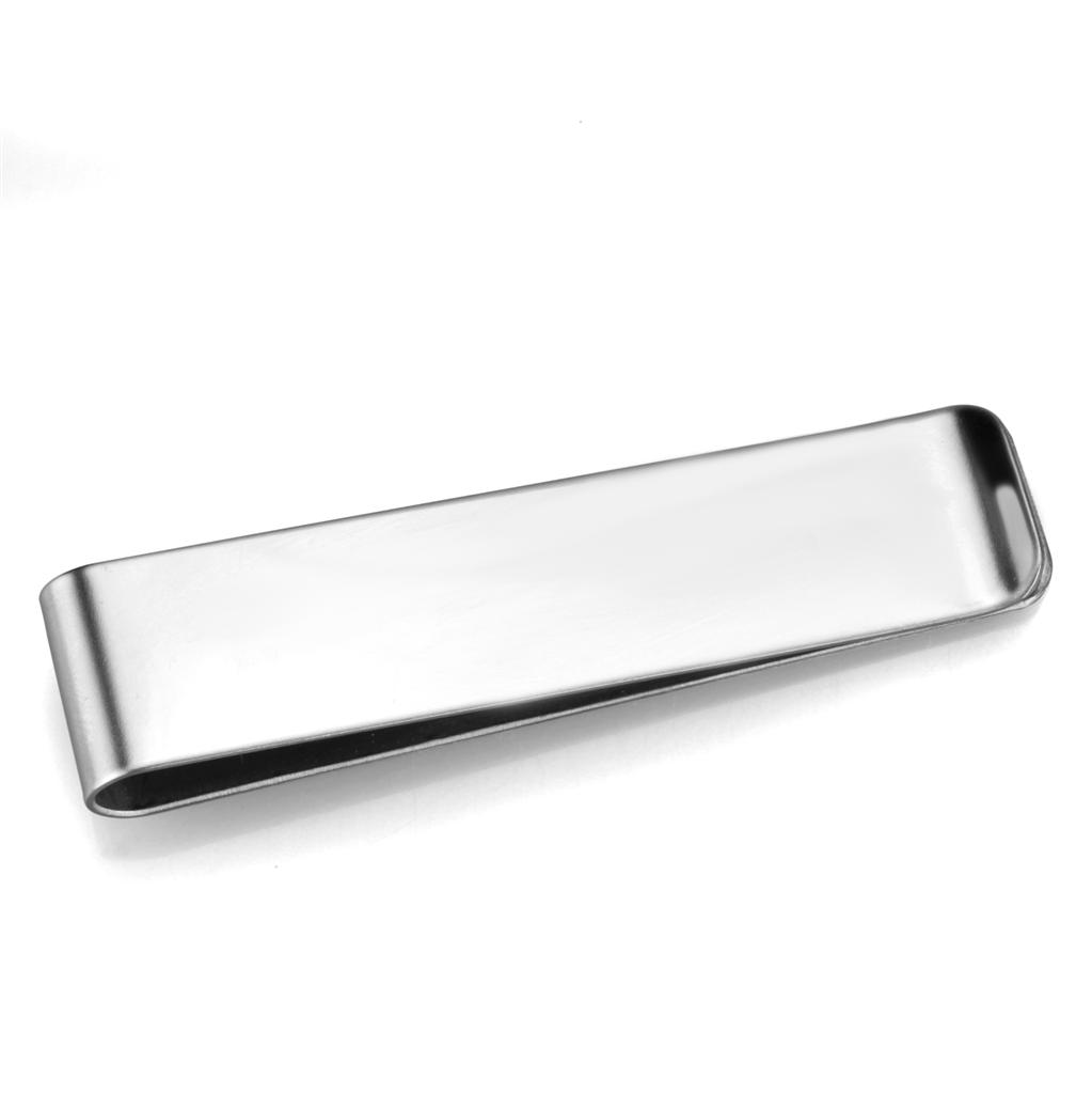 High polished stainless steel money clip with sleek design, ideal for organizing cash.