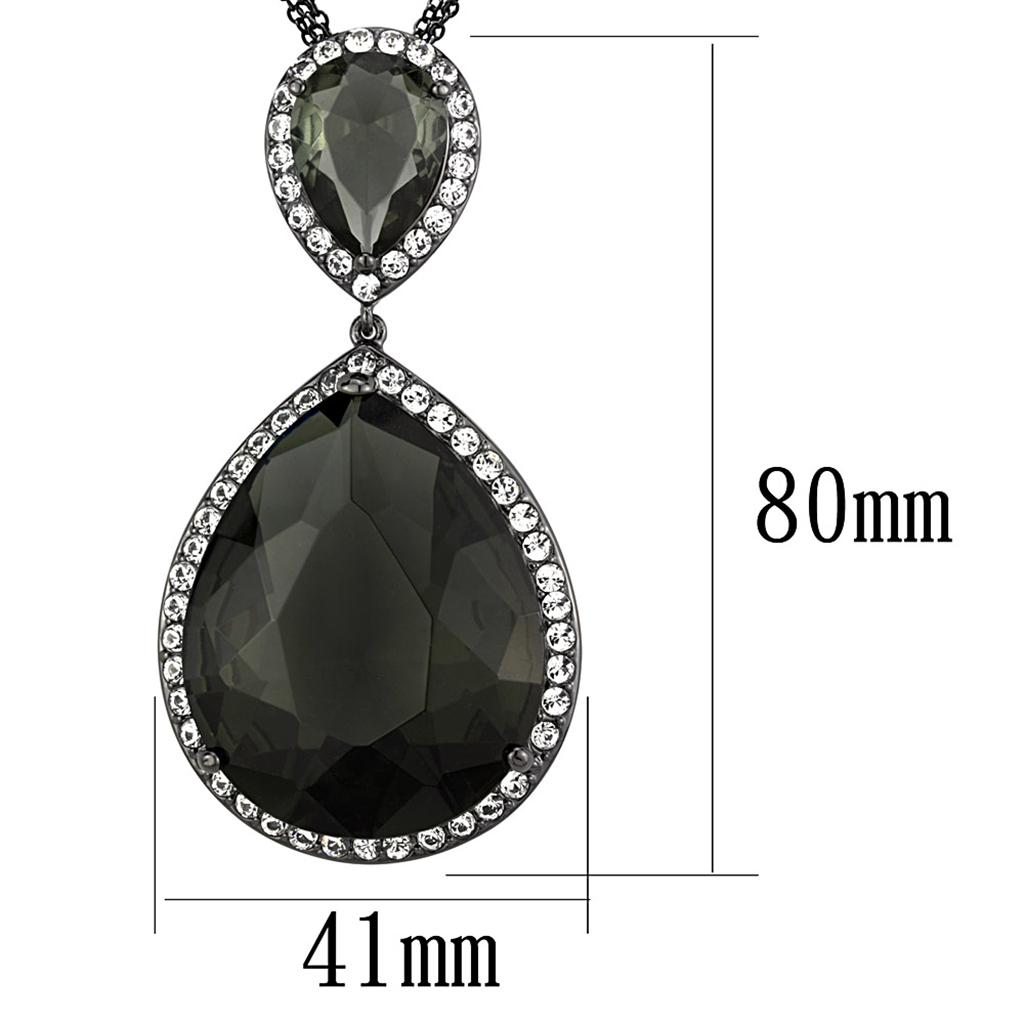 LO3847 TIN Cobalt Black Brass Chain Pendant featuring a synthetic glass center stone in black diamond color.