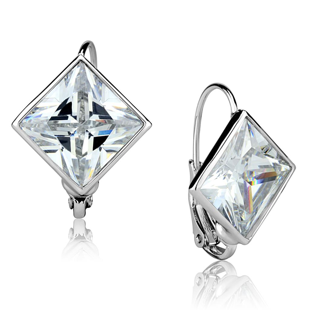 LO3868 Rhodium Brass Earrings featuring AAA Grade Clear CZ, showcasing elegant design and luxurious finish.