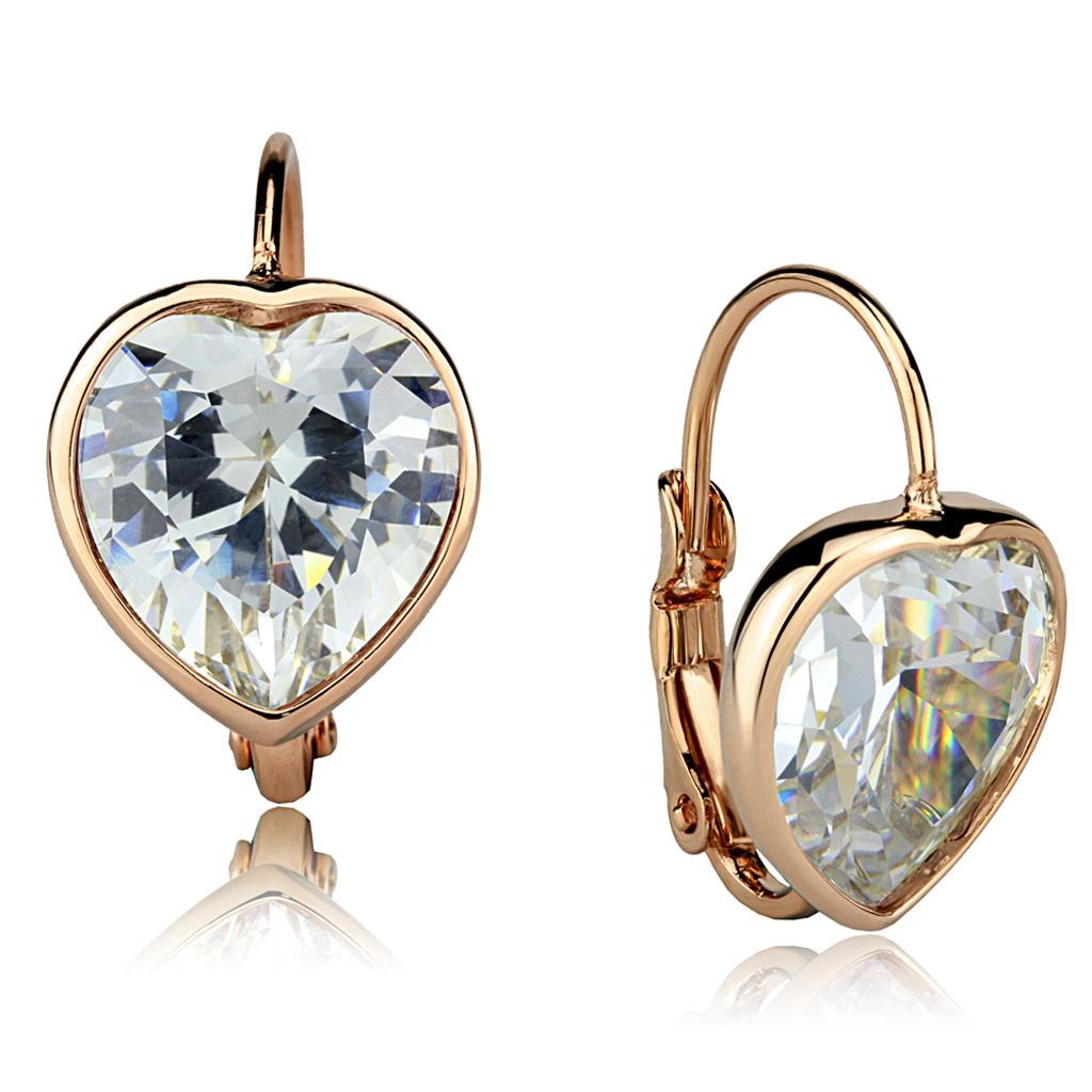 LO3872 Rose Gold Brass Earrings featuring AAA Grade Clear CZ stones, elegantly designed for a sophisticated look.