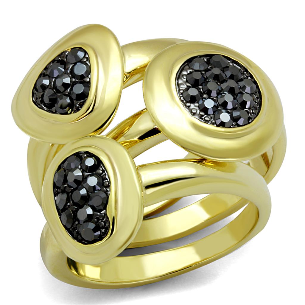 LO3927 Gold Brass Ring featuring a top-grade hematite crystal, showcasing its elegant design and luxurious finish.