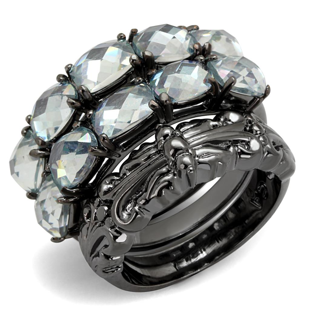 LO3928 TIN Cobalt Black Brass Ring featuring a black diamond crystal, showcasing its elegant design and modern finish.