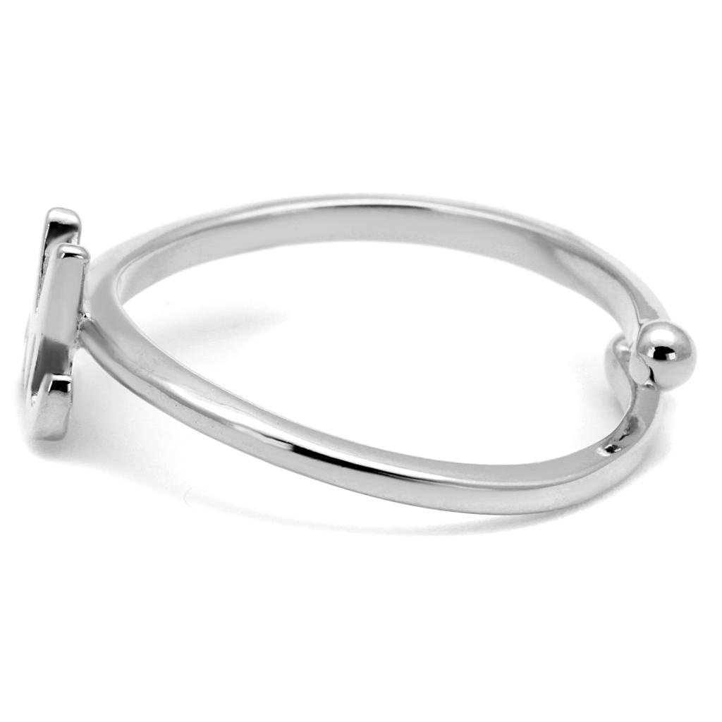 LO3993 Rhodium Brass Ring with a sleek, polished finish, showcasing its minimalist design without any stones.