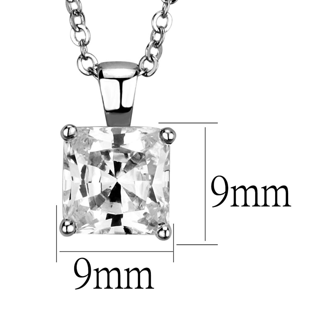 LO3931 Rhodium Brass Chain Pendant featuring a clear AAA Grade CZ stone, elegantly designed for versatile wear.