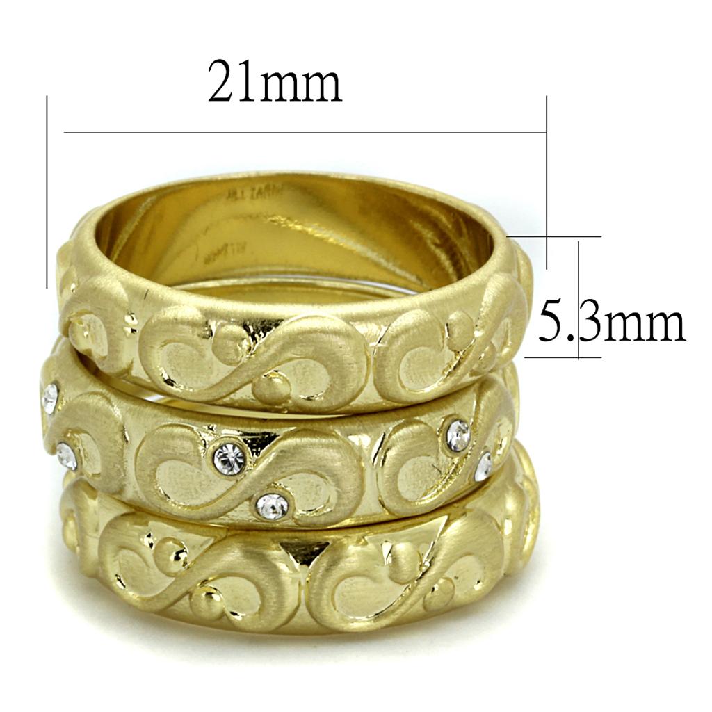 LO3946 Gold & Brush Brass Ring featuring a clear top grade crystal, showcasing its elegant design and luxurious finish.