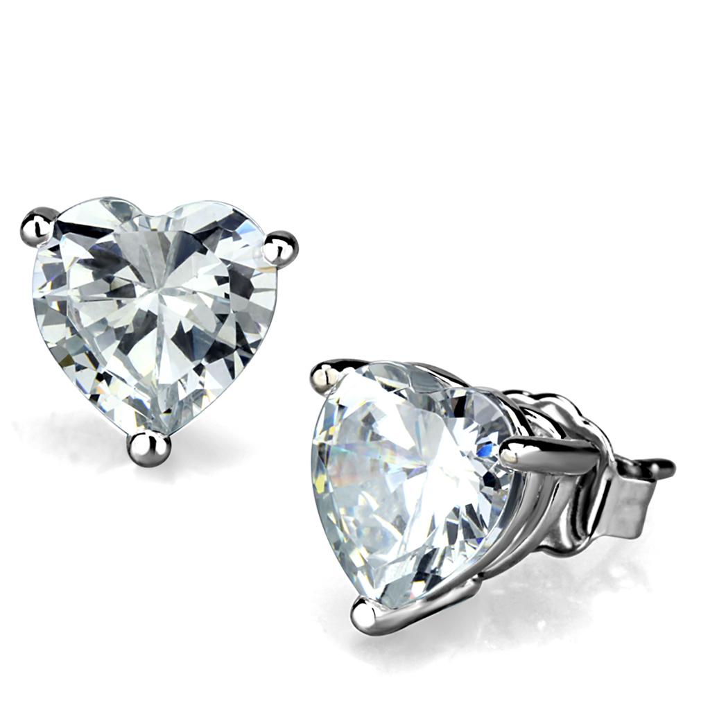 LO3951 Rhodium Brass Earrings featuring AAA Grade Clear CZ, showcasing their elegant design and sparkling center stone.