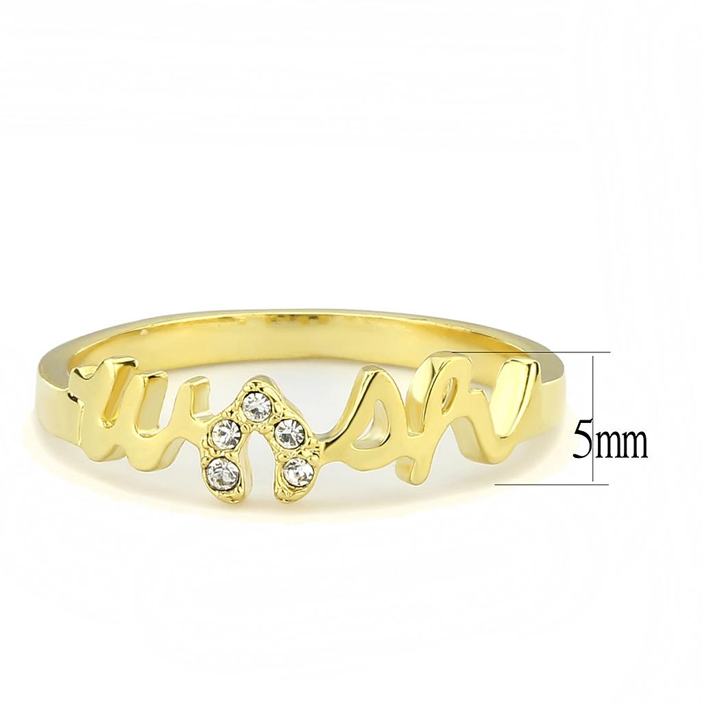 LO3966 Flash Gold Brass Ring featuring a clear top-grade crystal, showcasing its elegant design and luxurious finish.