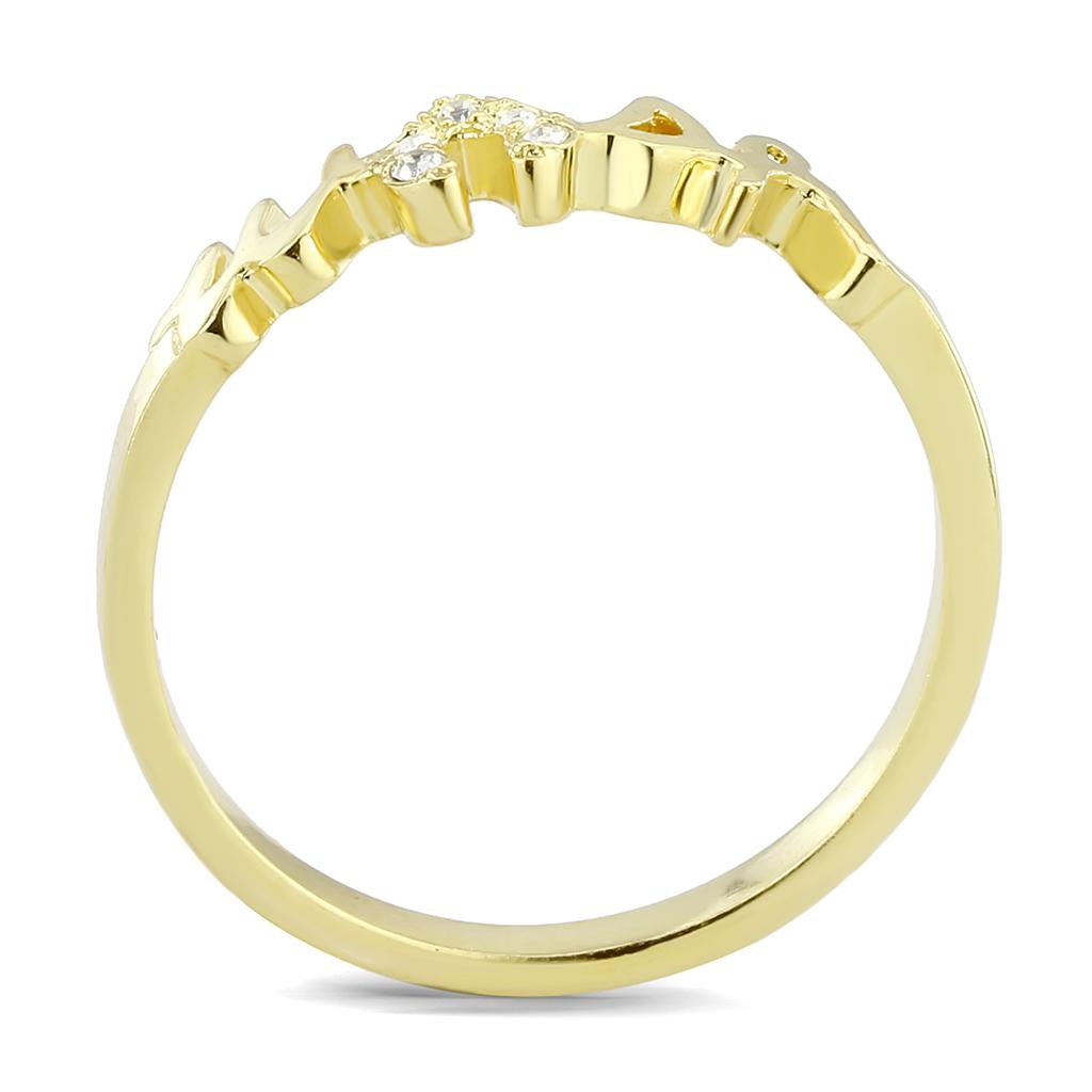 LO3966 Flash Gold Brass Ring featuring a clear top-grade crystal, showcasing its elegant design and luxurious finish.