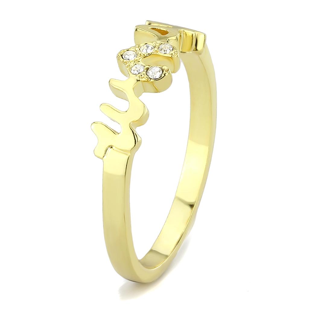 LO3966 Flash Gold Brass Ring featuring a clear top-grade crystal, showcasing its elegant design and luxurious finish.