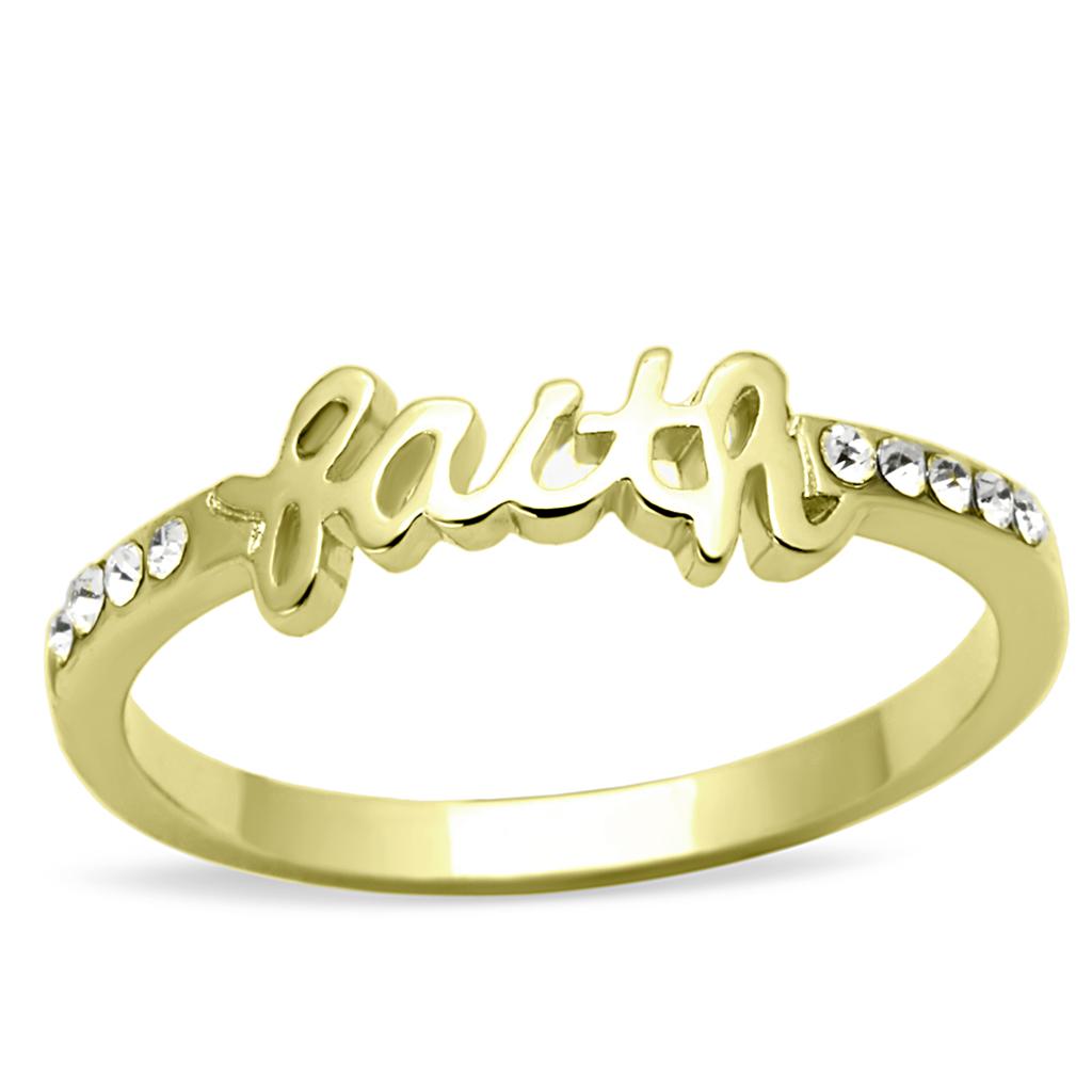 LO3967 Flash Gold Brass Ring featuring a clear top-grade crystal, showcasing its elegant design and luxurious finish.