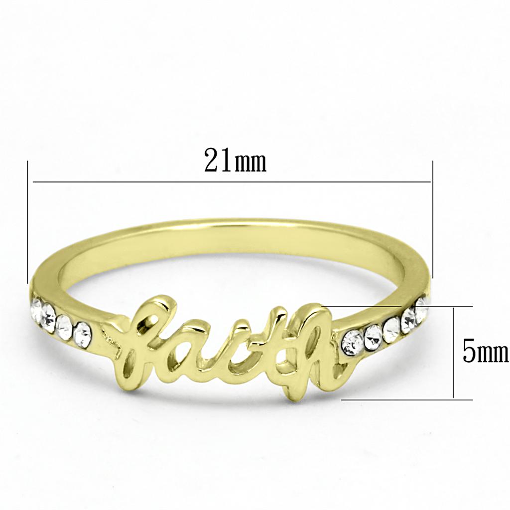 LO3967 Flash Gold Brass Ring featuring a clear top-grade crystal, showcasing its elegant design and luxurious finish.