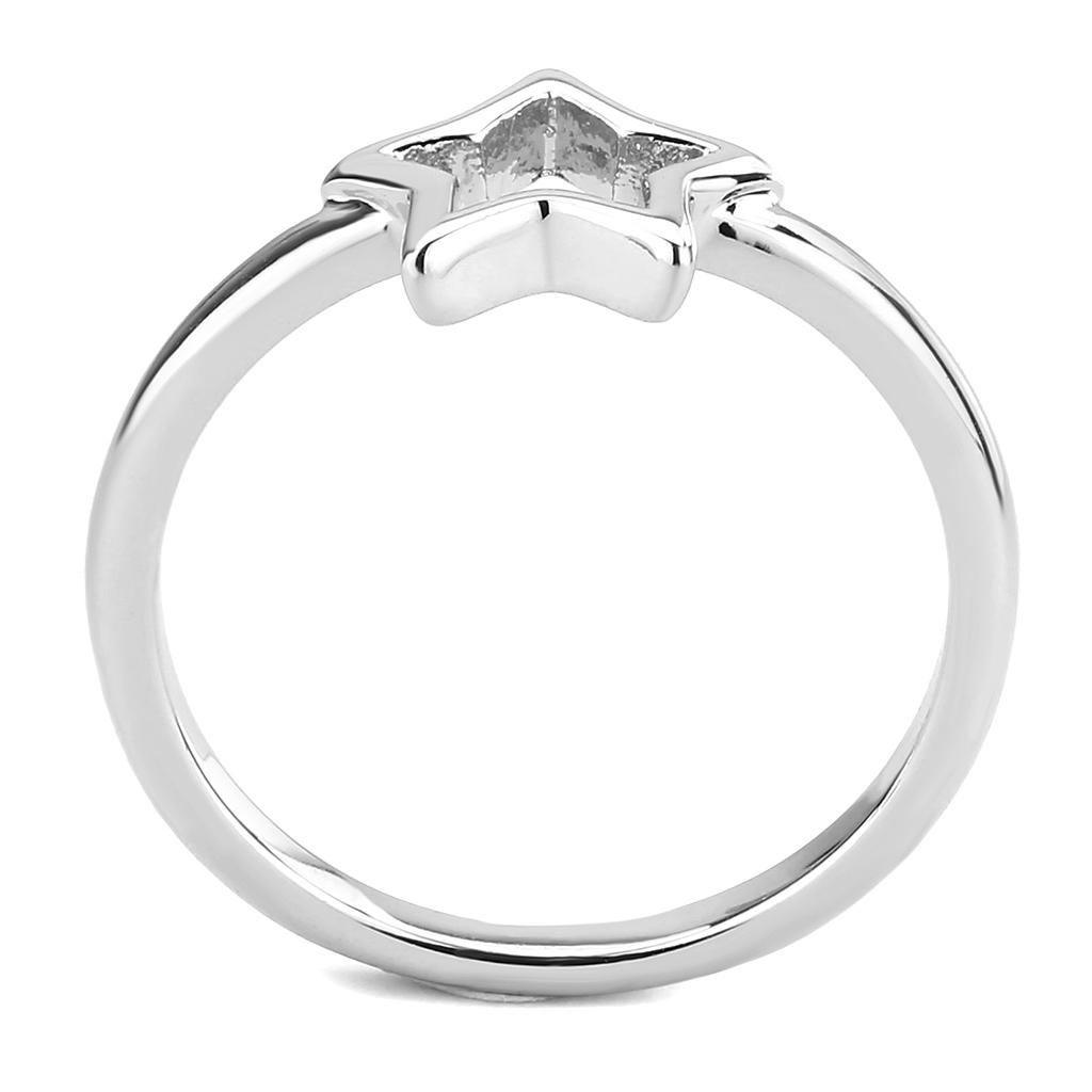 LO3982 Rhodium Brass Ring with a sleek, minimalist design, featuring a shiny rhodium finish and no center stone.