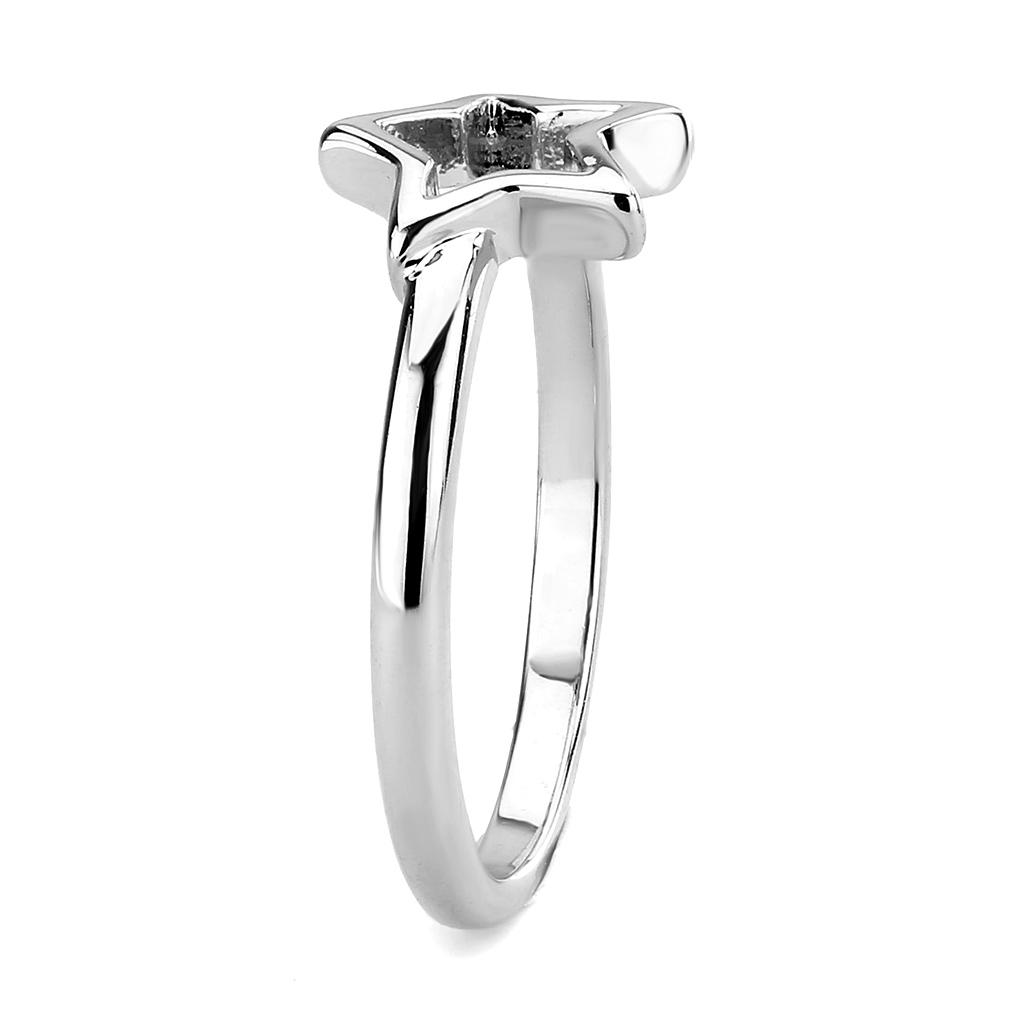 LO3982 Rhodium Brass Ring with a sleek, minimalist design, featuring a shiny rhodium finish and no center stone.