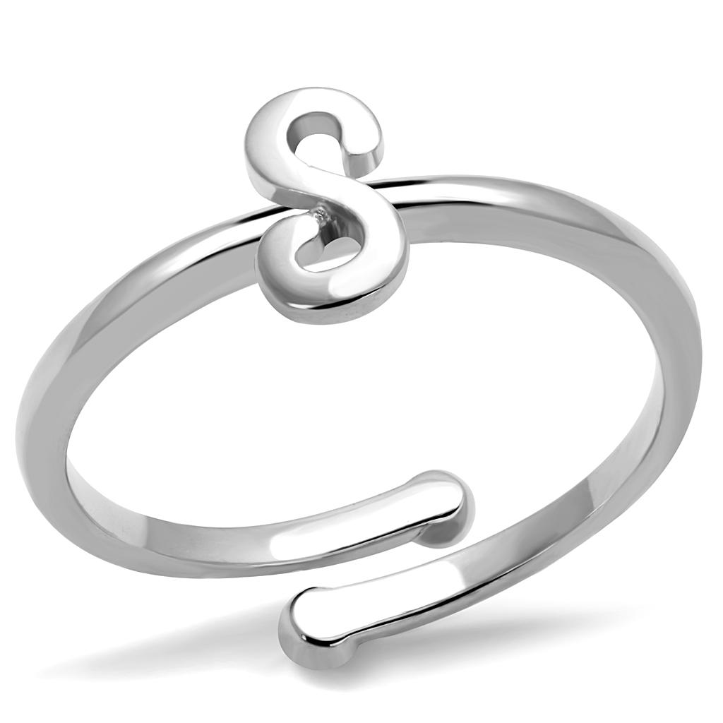 LO4013 Rhodium Brass Ring with a sleek, minimalist design, featuring a shiny rhodium finish and no center stone.