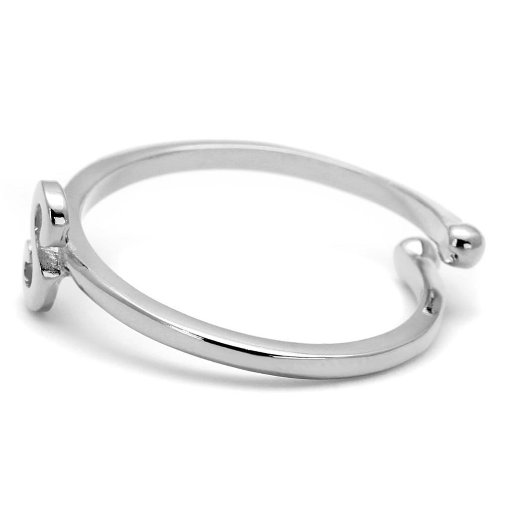 LO4013 Rhodium Brass Ring with a sleek, minimalist design, featuring a shiny rhodium finish and no center stone.