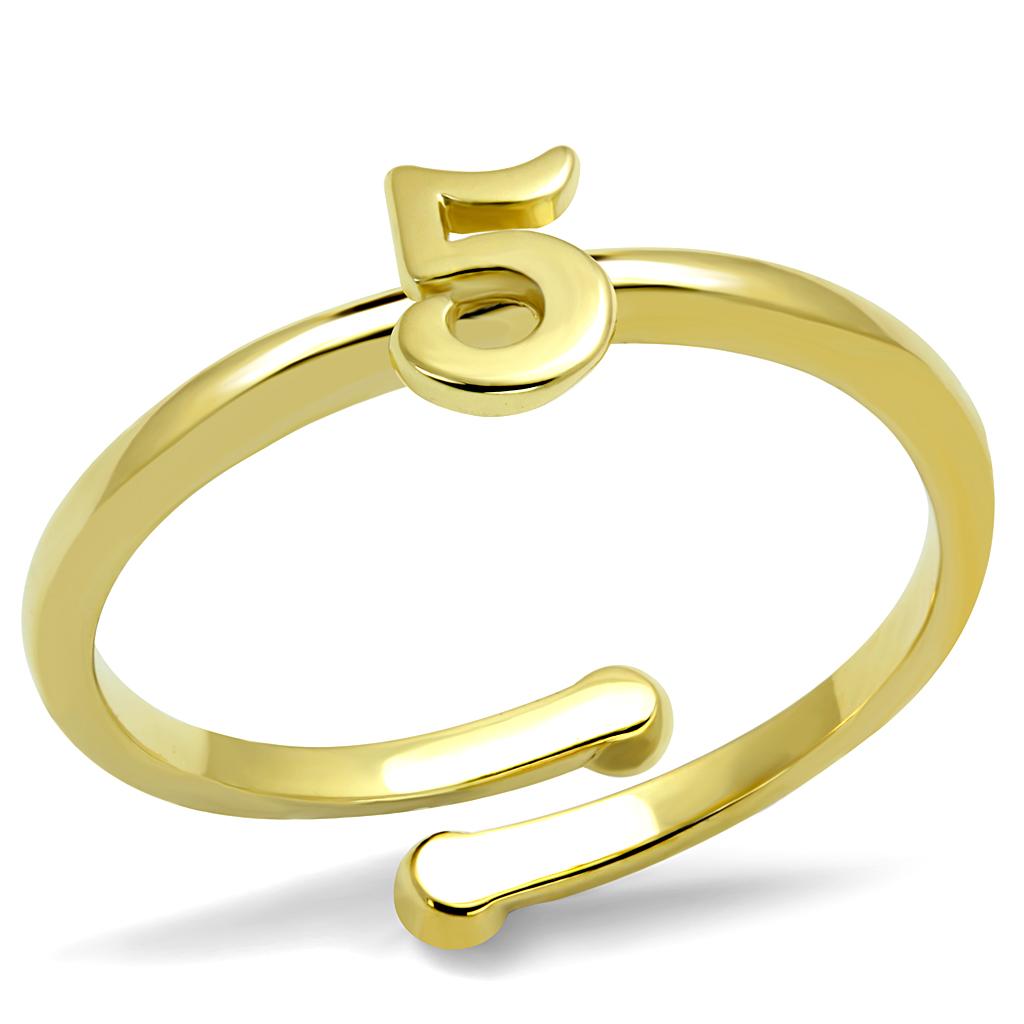 LO4016 Flash Gold Brass Ring with a minimalist design, featuring a shiny gold finish and no center stone, perfect for any occasion.