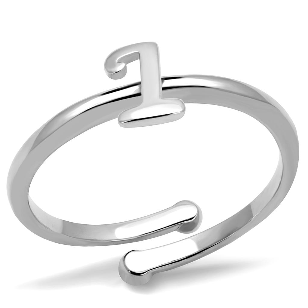 LO4019 Rhodium Brass Ring, a sleek and elegant design without a center stone, showcasing its shiny rhodium finish.