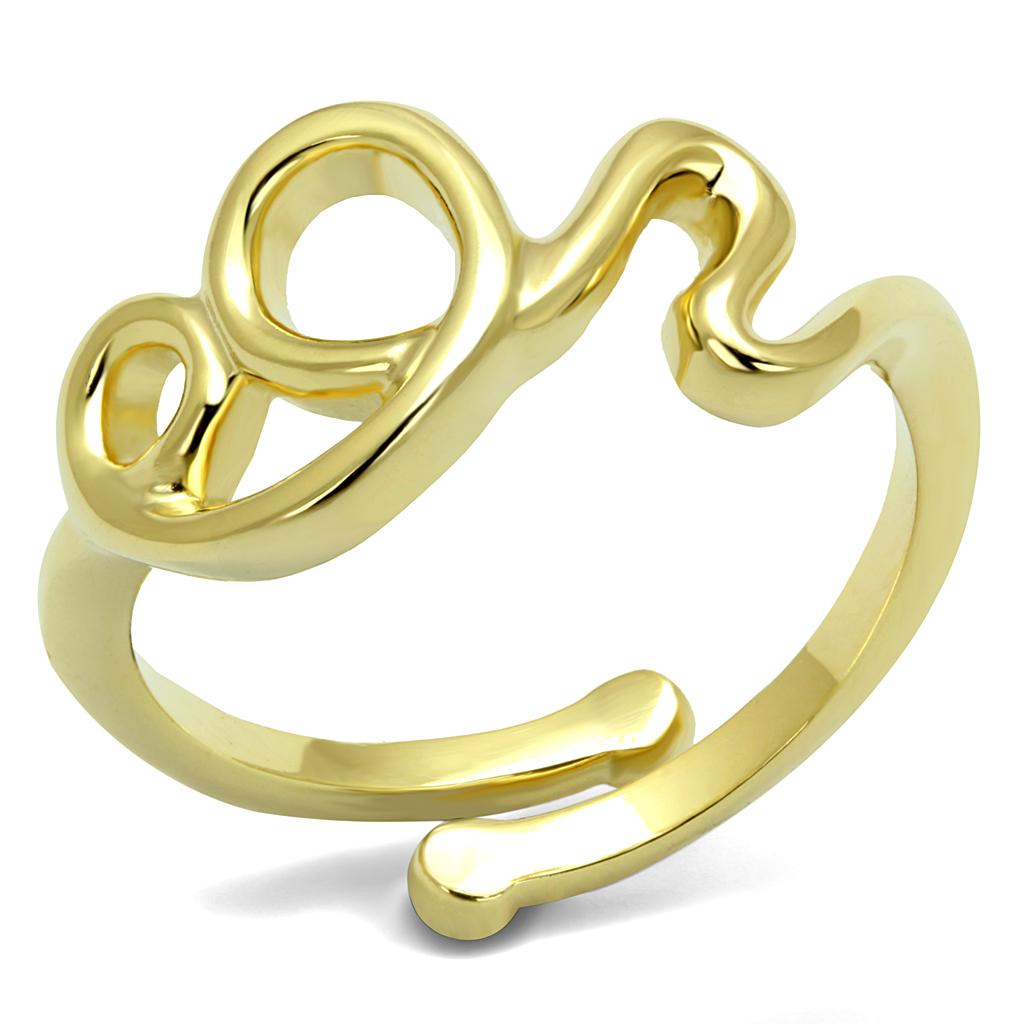 LO4002 Flash Gold Brass Ring with a sleek design, featuring a shiny gold finish and no center stone, perfect for stylish accessorizing.