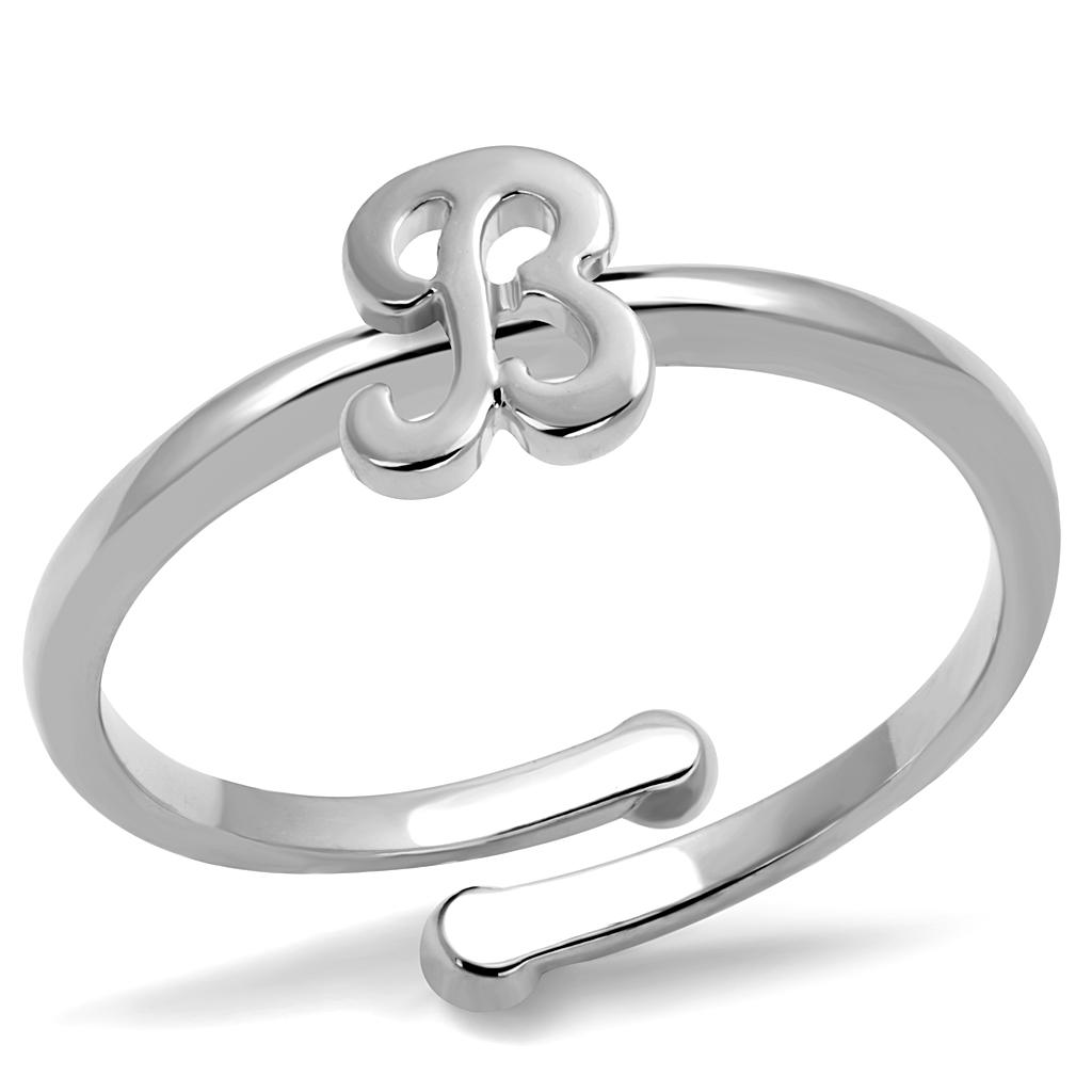 LO4025 Rhodium Brass Ring with a sleek design, featuring a shiny rhodium finish and no center stone, perfect for versatile styling.