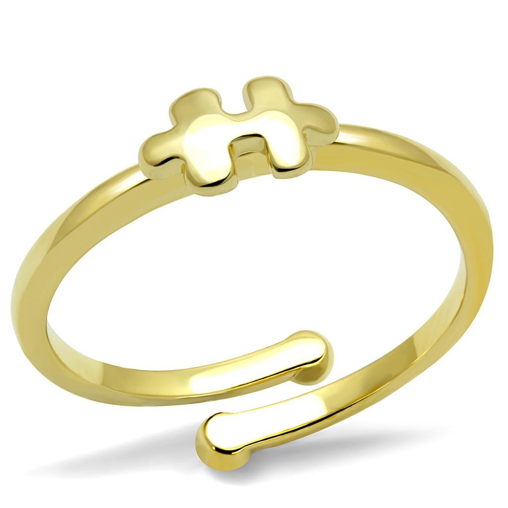 LO4028 Flash Gold Brass Ring with a minimalist design, featuring a shiny gold finish and no center stone, perfect for versatile styling.