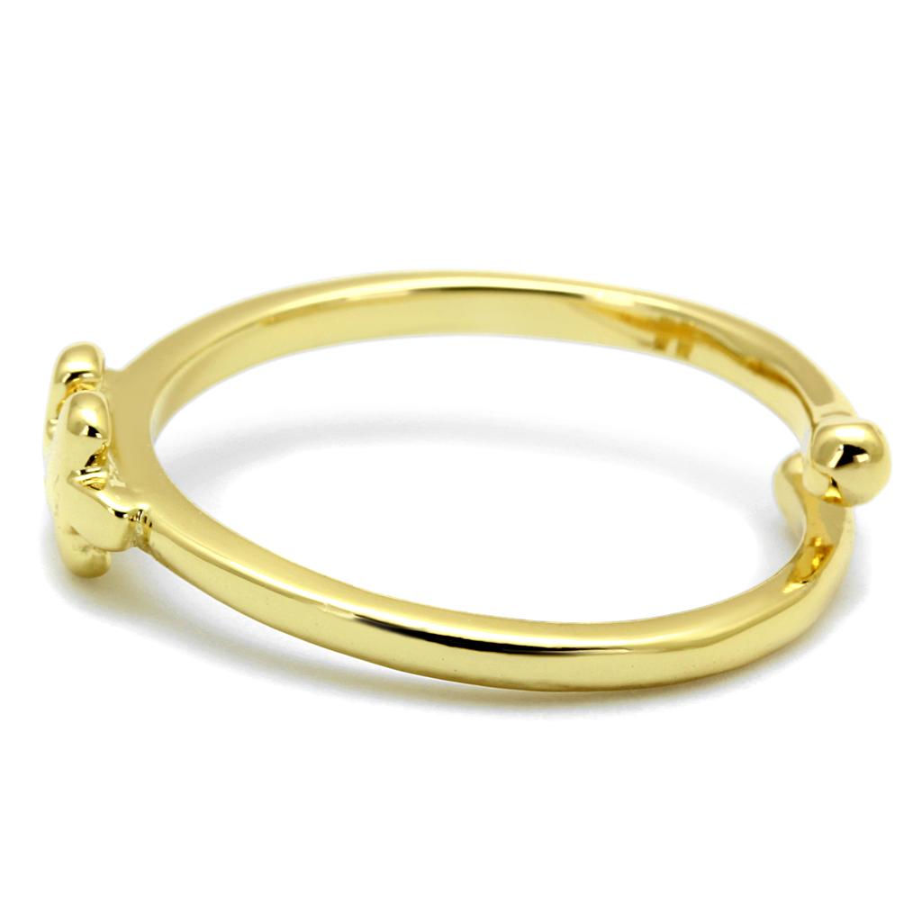 LO4028 Flash Gold Brass Ring with a minimalist design, featuring a shiny gold finish and no center stone, perfect for versatile styling.