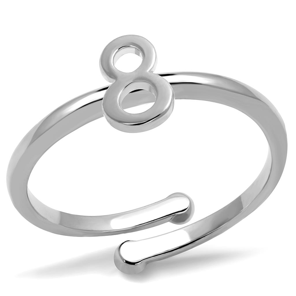 LO4029 Rhodium Brass Ring with a sleek design, showcasing a shiny rhodium finish and no center stone, perfect for versatile styling.