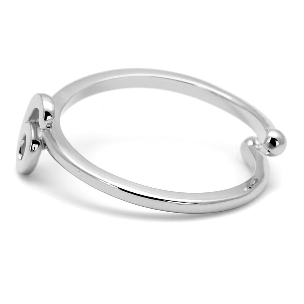 LO4033 Rhodium Brass Ring with a sleek, minimalist design, featuring a shiny rhodium finish and no center stone.