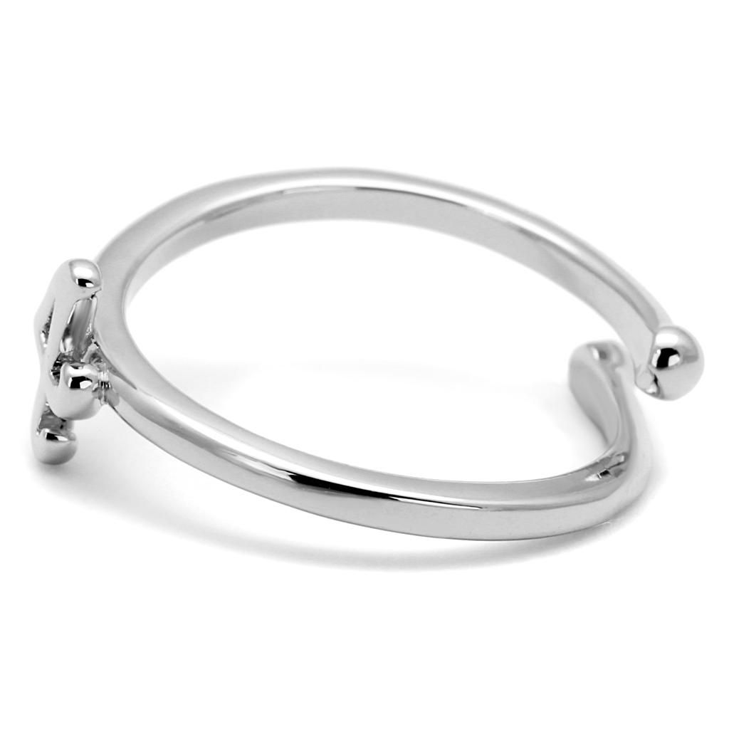 LO4031 Rhodium Brass Ring with a sleek design, featuring a polished surface and no center stone, perfect for everyday wear.