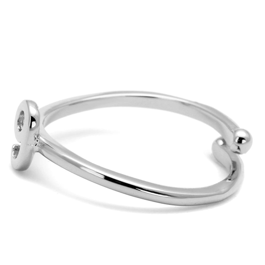 LO4037 Rhodium Brass Ring with a sleek, polished finish, showcasing its minimalist design without any stones.