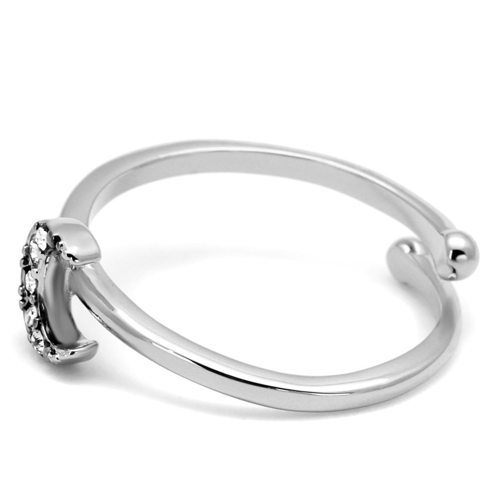 LO4045 Rhodium Brass Ring featuring a clear top grade crystal, showcasing its elegant design and luxurious finish.