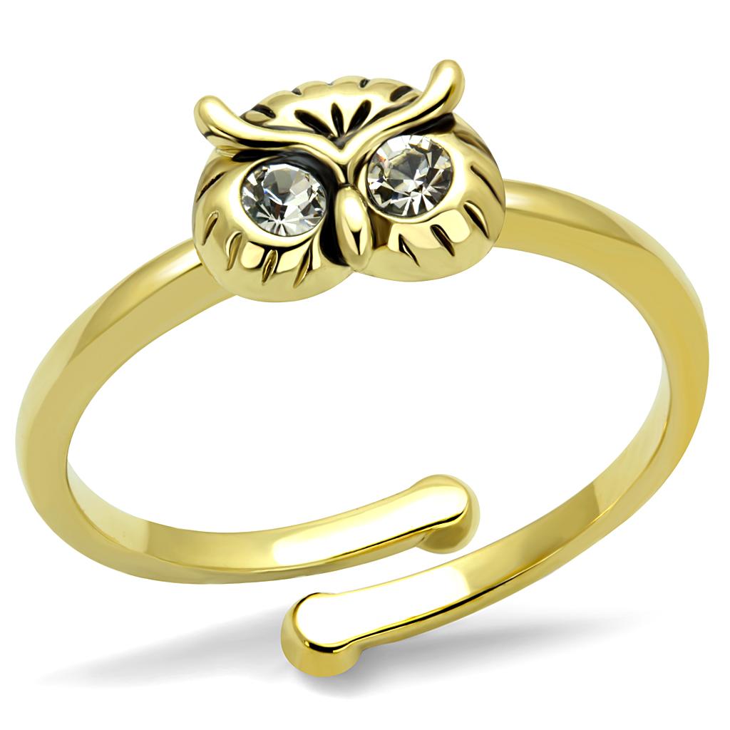 LO4050 Flash Gold Brass Ring featuring a clear top grade crystal, showcasing its elegant design and luxurious finish.