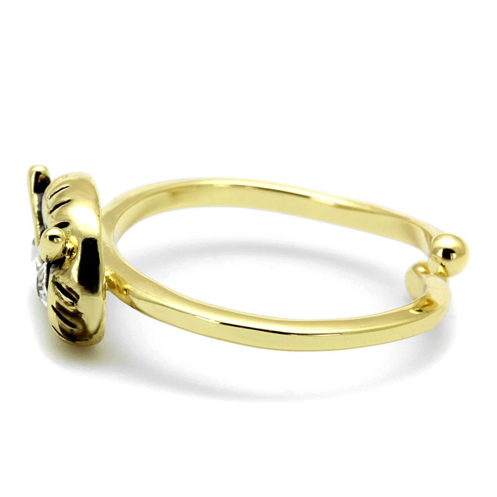 LO4050 Flash Gold Brass Ring featuring a clear top grade crystal, showcasing its elegant design and luxurious finish.