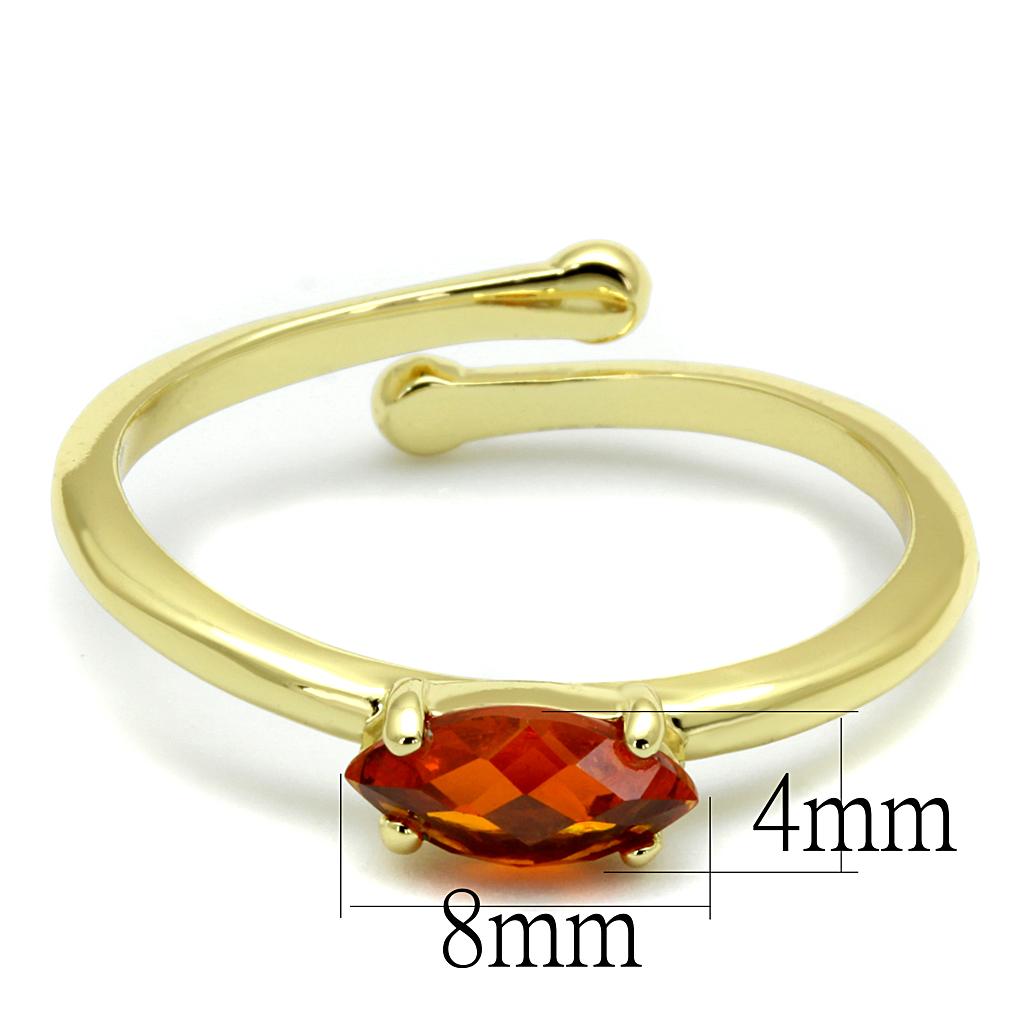 LO4065 Flash Gold Brass Ring featuring an orange AAA Grade CZ stone, showcasing its elegant design and vibrant color.