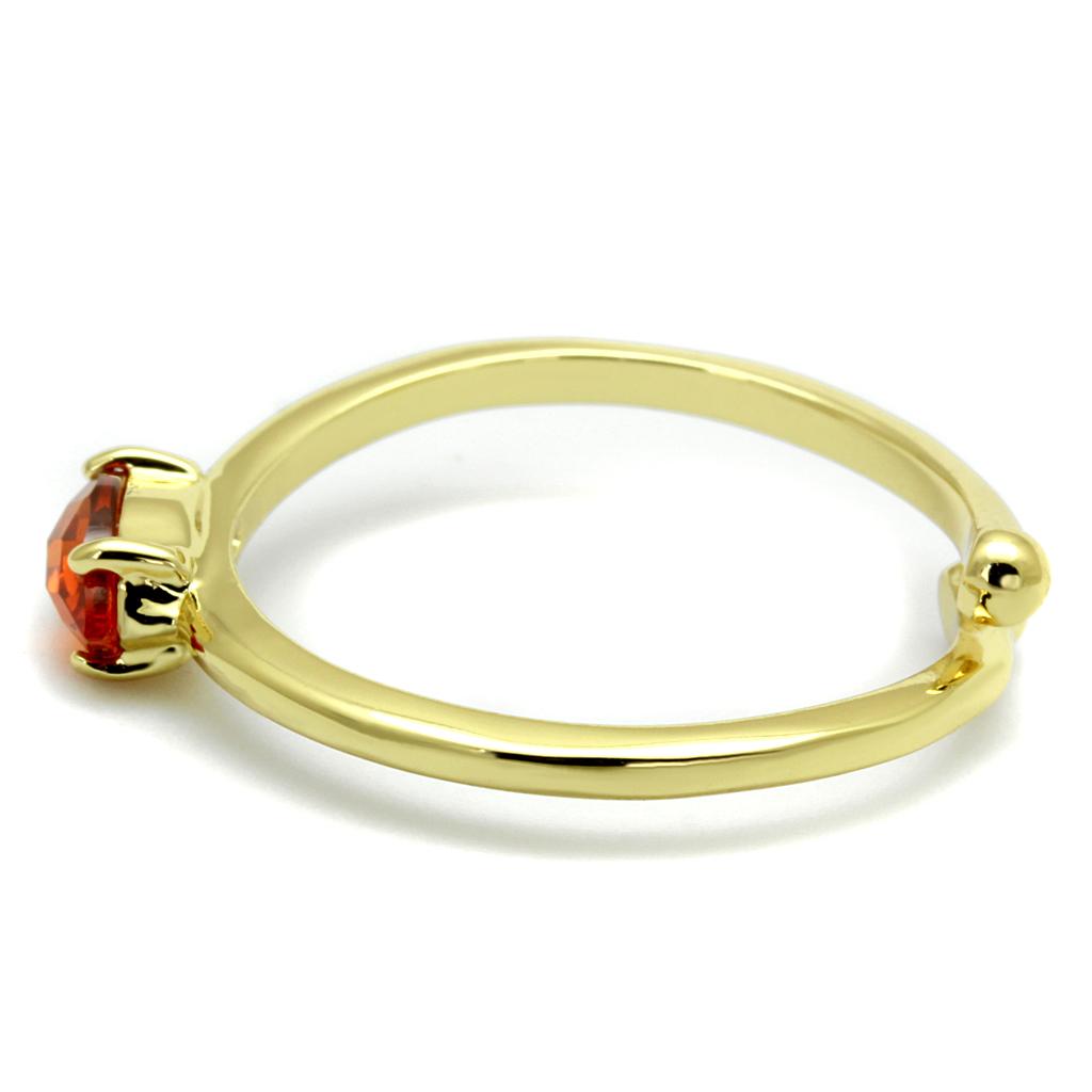 LO4065 Flash Gold Brass Ring featuring an orange AAA Grade CZ stone, showcasing its elegant design and vibrant color.