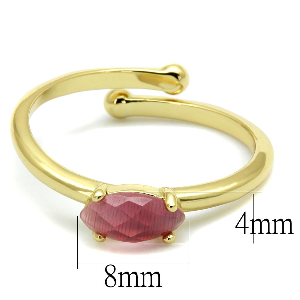 LO4069 Flash Gold Brass Ring featuring a synthetic Cat Eye stone in rose color, elegantly designed for stylish wear.