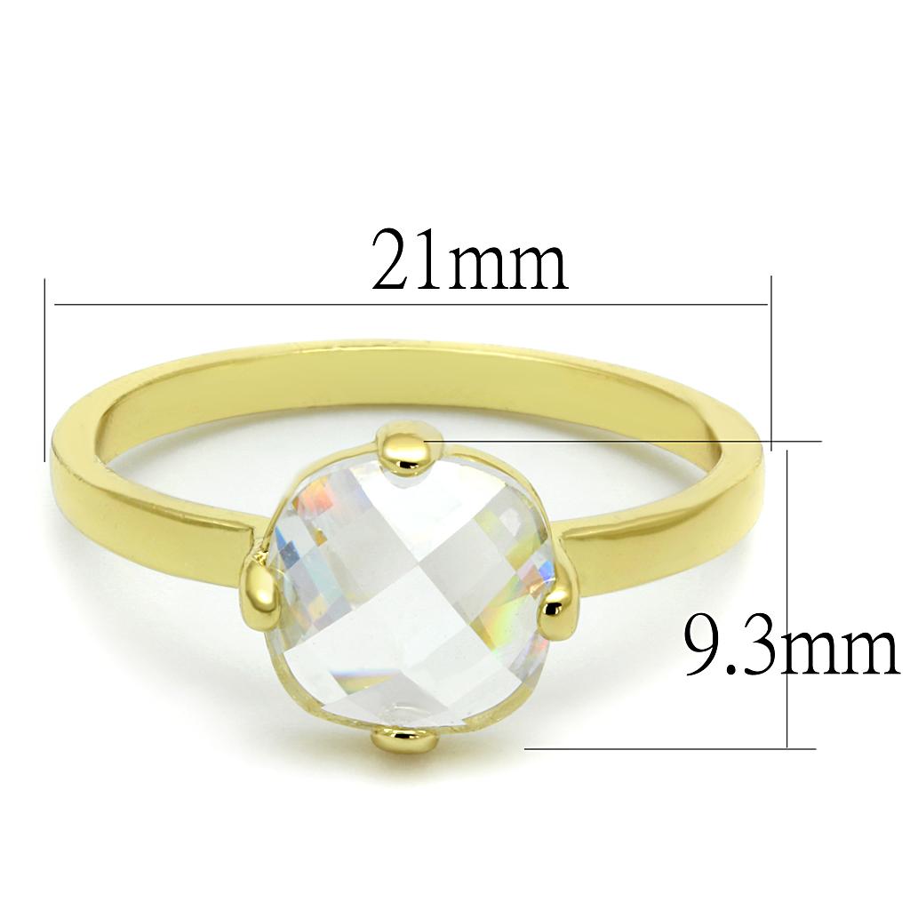 LO4078 Flash Gold Brass Ring featuring a clear AAA Grade CZ stone, elegantly designed for any occasion.