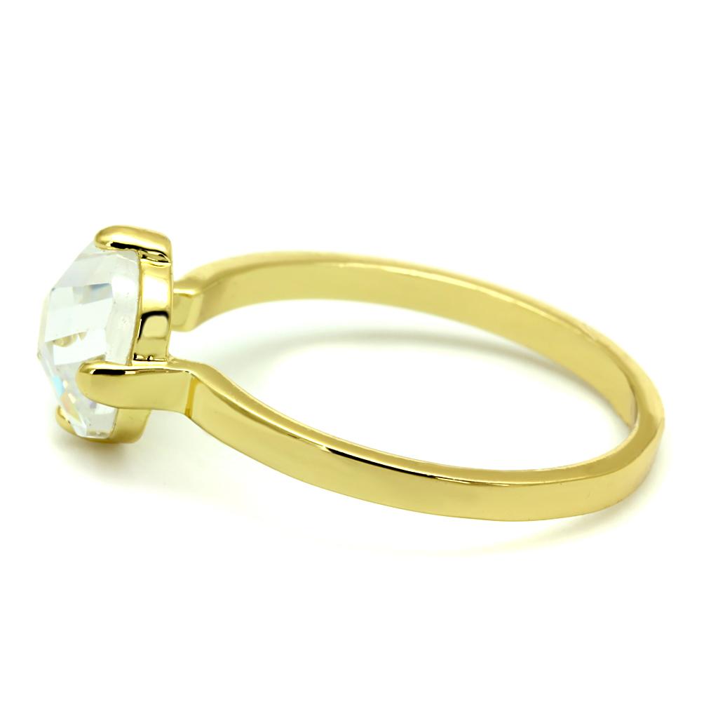 LO4078 Flash Gold Brass Ring featuring a clear AAA Grade CZ stone, elegantly designed for any occasion.