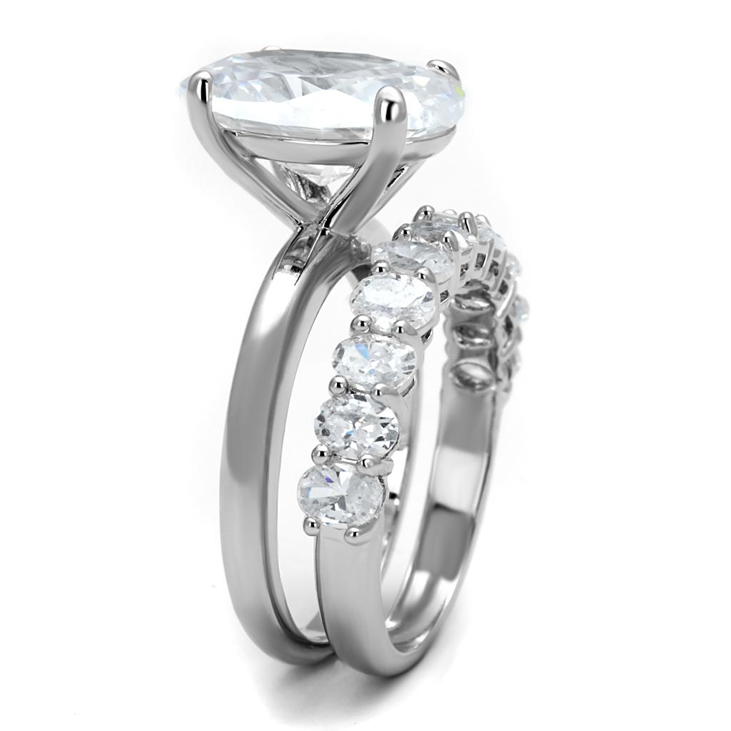 LO4089 Rhodium Brass Ring featuring a clear AAA Grade CZ stone, showcasing its elegant design and luxurious finish.