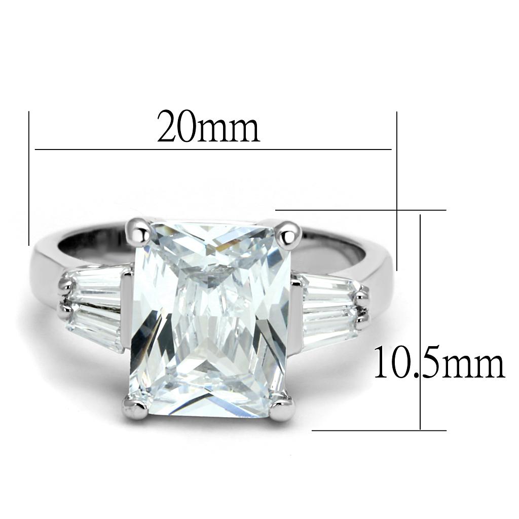 LO4091 Rhodium Brass Ring featuring a clear AAA Grade CZ stone, showcasing its elegant design and luxurious finish.