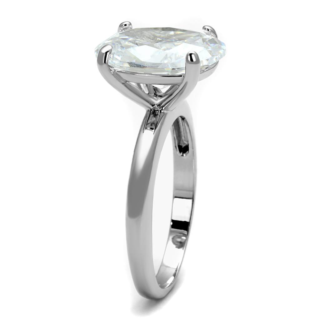 LO4124 Rhodium Brass Ring featuring a clear AAA Grade CZ stone, showcasing its elegant design and shiny finish.