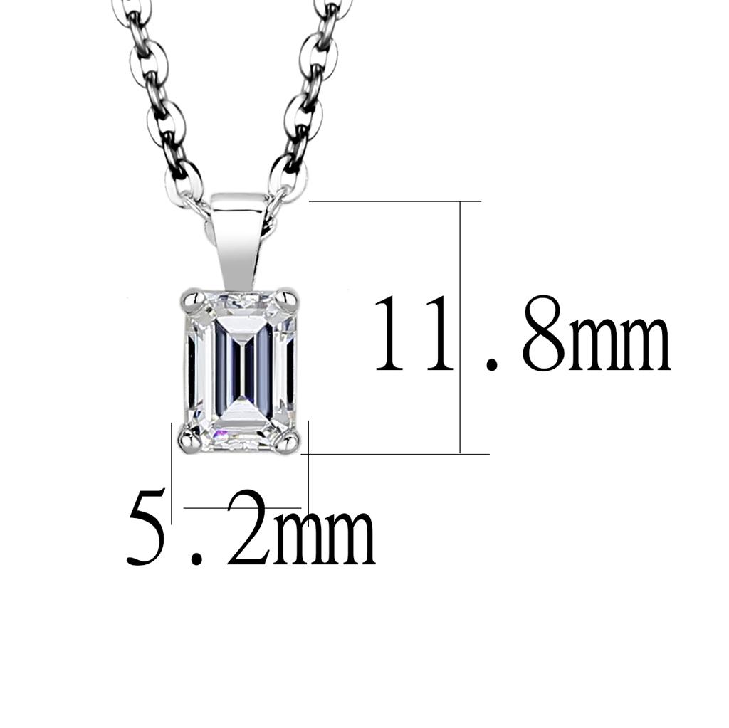 LO4127 Rhodium Brass Chain Pendant featuring a clear AAA Grade CZ stone, showcasing its elegant design and luxurious finish.