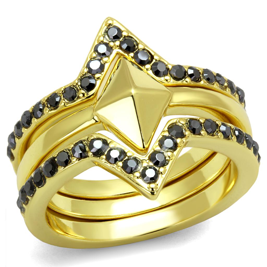 LO4113 Gold Brass Ring featuring a top-grade hematite crystal, elegantly designed for sophistication and style.